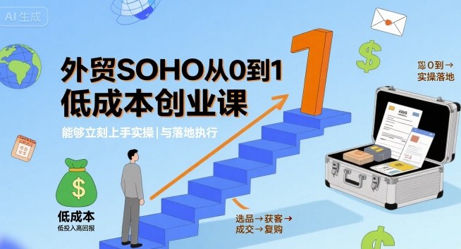 外贸SOHO从0到1低成本创业课，能够立刻上手实操与落地执行-自媒小站网创副业站