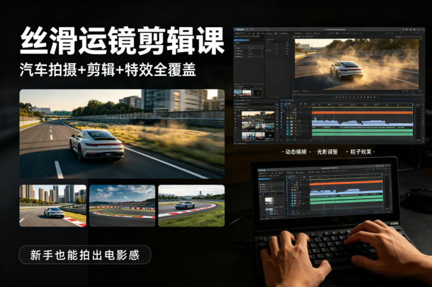 大叔丝滑运镜剪辑课，汽车拍摄+剪辑+特效全覆盖，新手也能拍出电影感-自媒小站网创副业站