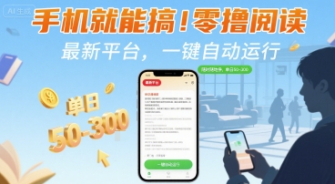 手机就能搞！零撸阅读挂G，最新平台，一键自动运行，随时随地挣，单日50-3张+【揭秘】-自媒小站网创副业站