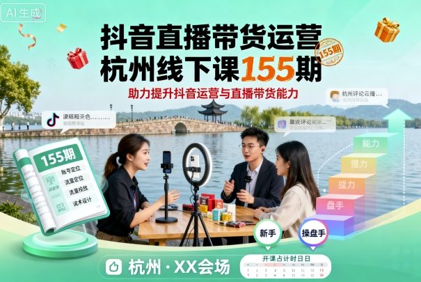 抖音直播带货运营杭州线下课155期，助力提升抖音运营与直播带货能力-自媒小站网创副业站