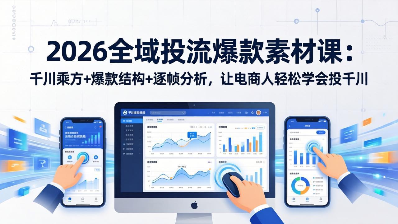2026全域投流爆款素材课：千川乘方+爆款结构+逐帧分析，让电商人轻松学会投千川-自媒小站网创副业站