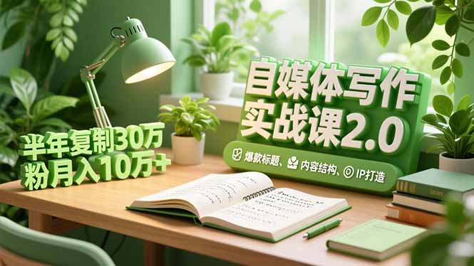 自媒体写作实战课2.0，爆款标题、内容结构、IP打造，半年复制30万粉月入10万+-自媒小站网创副业站