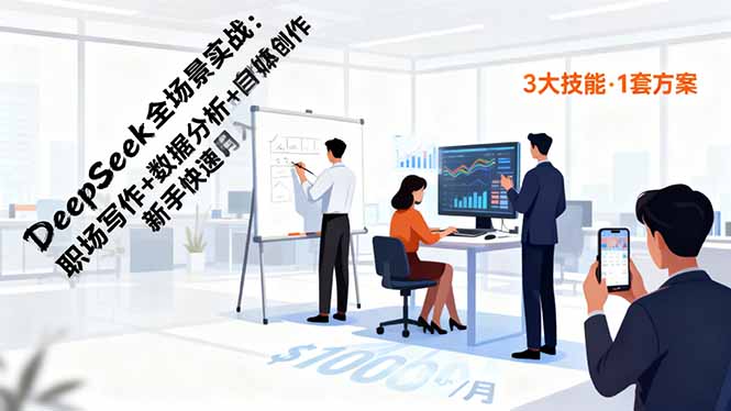 DeepSeek全场景实战：职场写作+数据分析+自媒体创作，新手快速月入过万-自媒小站网创副业站