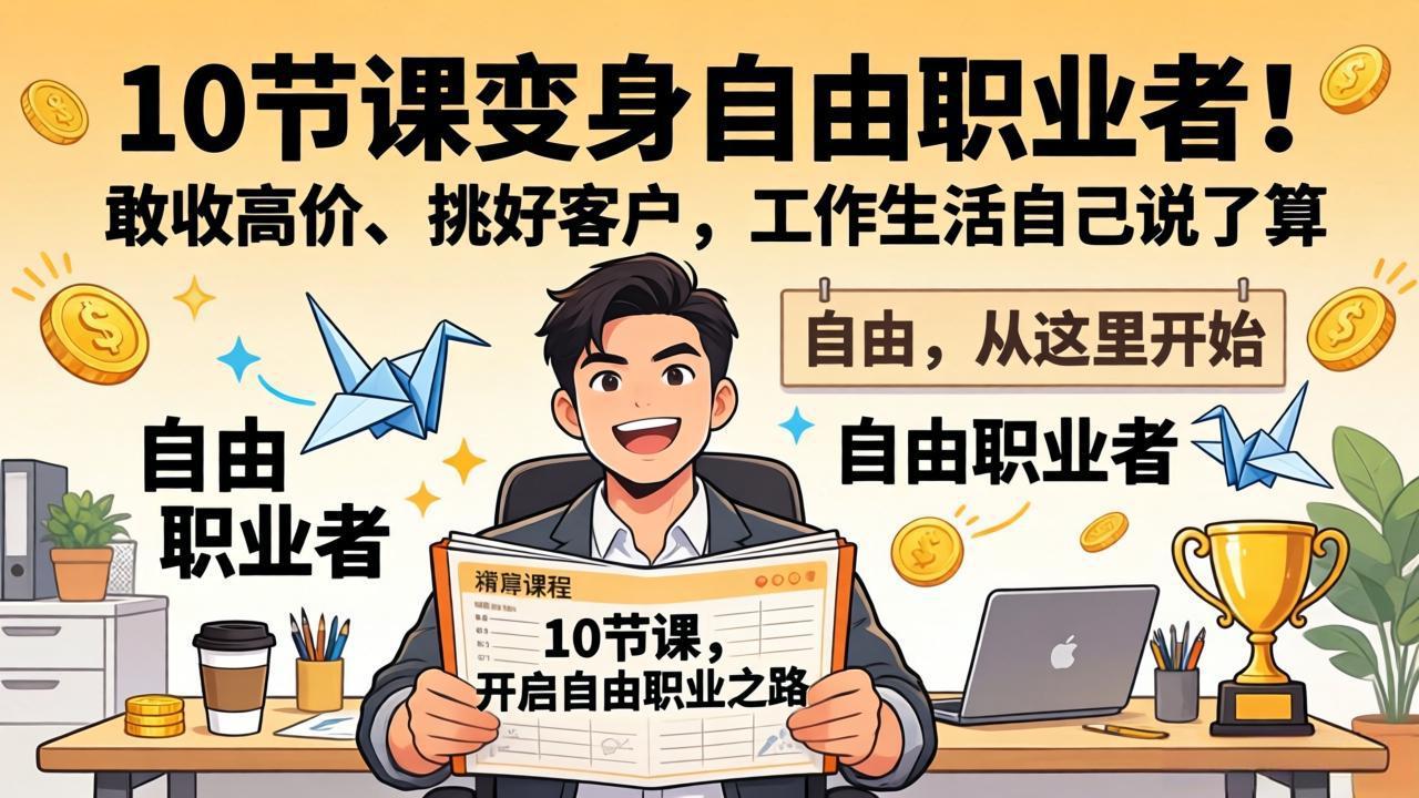 10 节课变身自由职业者！敢收高价、挑好客户，工作生活自己说了算-自媒小站网创副业站