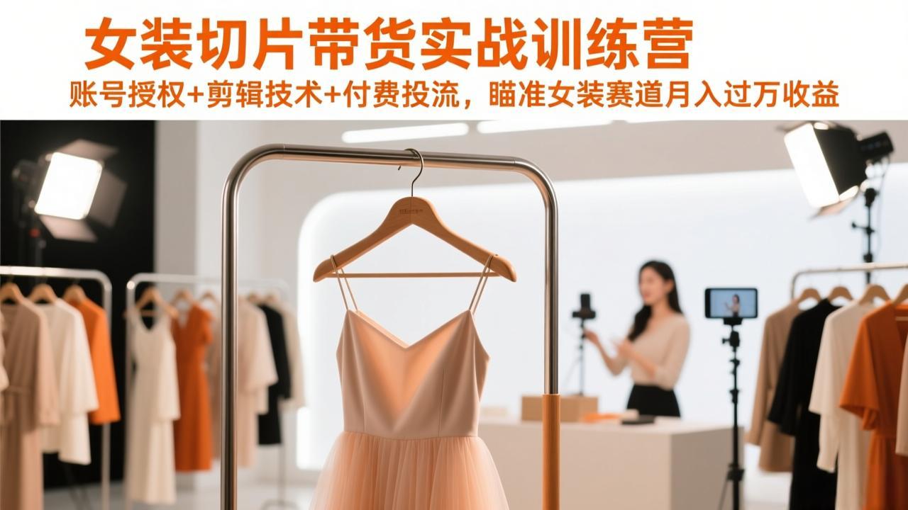 女装切片带货实战训练营，账号授权+剪辑技术+付费投流，瞄准女装赛道月入过万收益-自媒小站网创副业站
