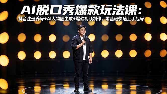 AI脱口秀爆款玩法课：抖音注册养号+AI人物图生成+爆款视频制作，零基础快速上手起号-自媒小站网创副业站