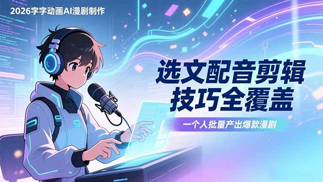 2026字字动画AI漫剧制作-1期，选文配音剪辑技巧全覆盖，一个人就能批量产出爆款漫剧-自媒小站网创副业站