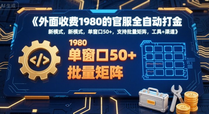 外面收费1980的官服全自动打金，新模式，单窗口50+，支持批量矩阵，工具+渠道【揭秘】-自媒小站网创副业站