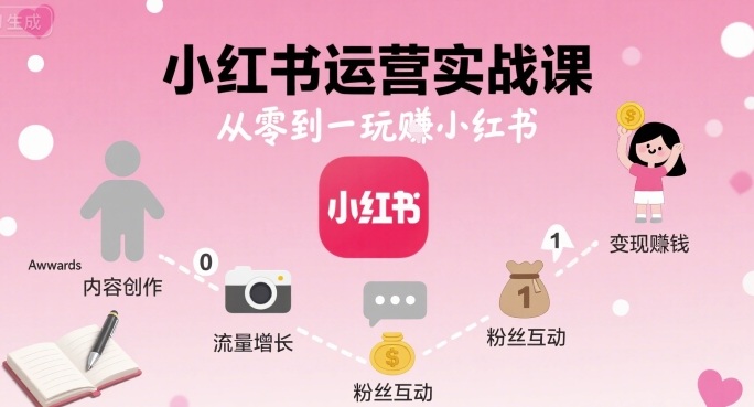 小红书运营实战课，从零到一玩賺小红书-自媒小站网创副业站