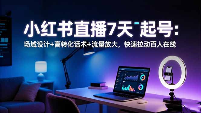 小红书直播7天起号：场域设计+高转化话术+流量放大，快速拉动百人在线-自媒小站网创副业站