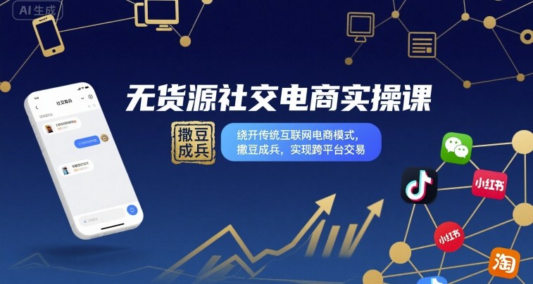 无货源社交电商实操课，绕开传统互联网电商模式，撒豆成兵，实现跨平台交易-自媒小站网创副业站
