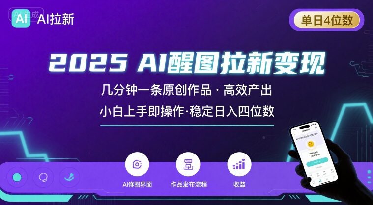 2025最强AI醒图拉新，几分钟一条原创作品，单日收入4位数，小白也能上手操作-自媒小站网创副业站