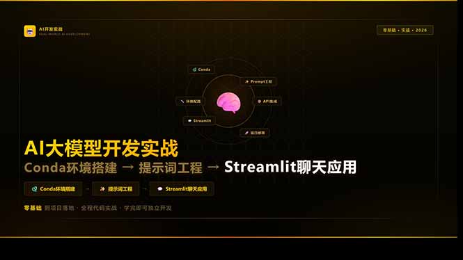 AI大模型开发实战：Conda环境搭建→提示词工程→Streamlit聊天应用，零基础到项目落地-自媒小站网创副业站