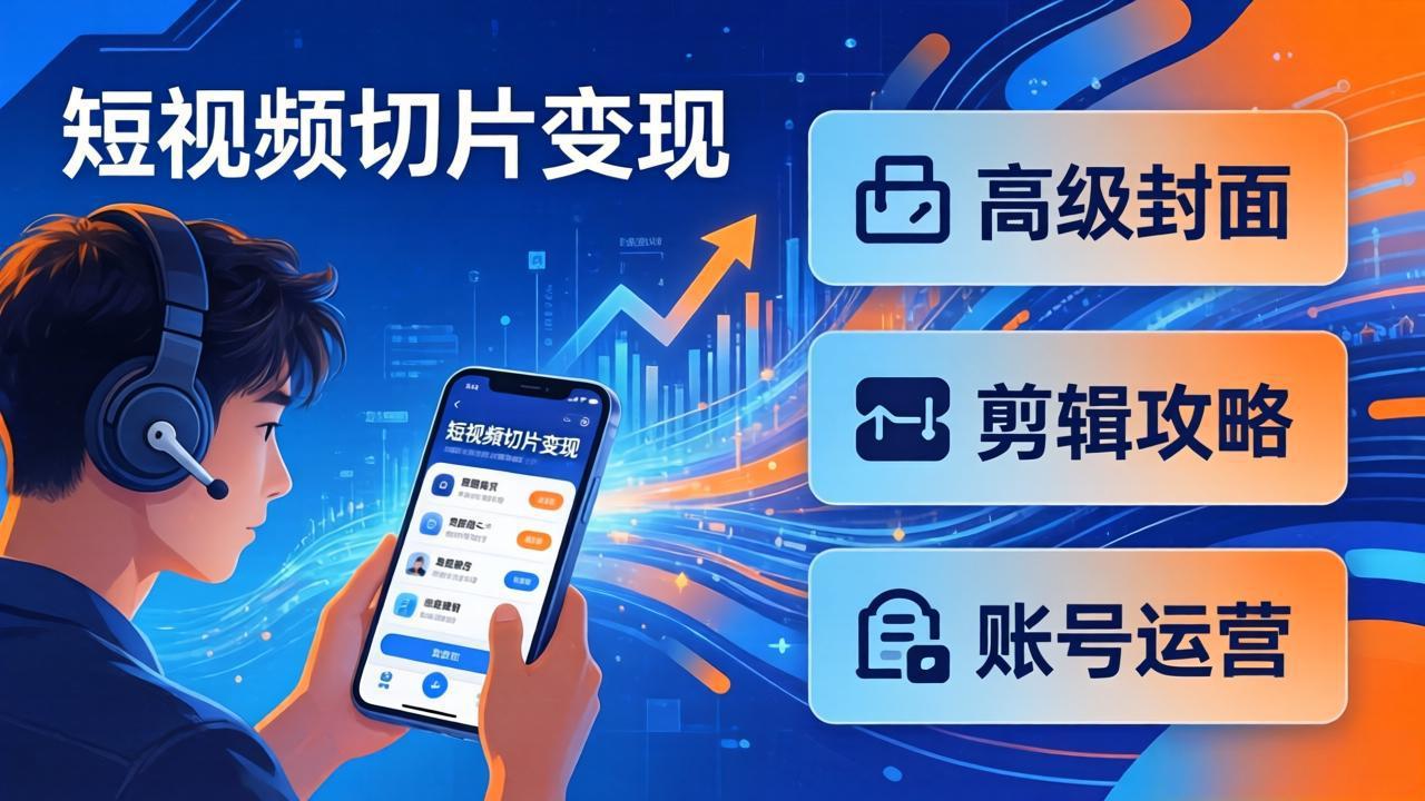 短视频切片变现速成班2.0：高级封面+剪辑攻略+账号运营，0基础小白快速入局副业-自媒小站网创副业站