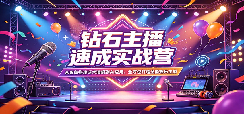 钻石主播速成实战营：从设备搭建话术演唱到AI应用，全方位打造全能娱乐主播-自媒小站网创副业站