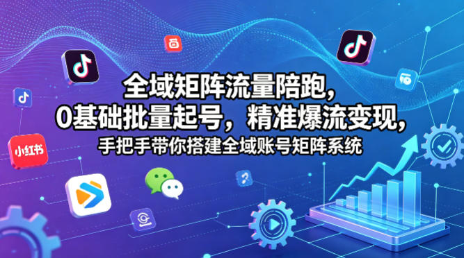 全域矩阵流量陪跑，0基础批量起号，精准爆流变现，手把手带你搭建全域账号矩阵系统-自媒小站网创副业站