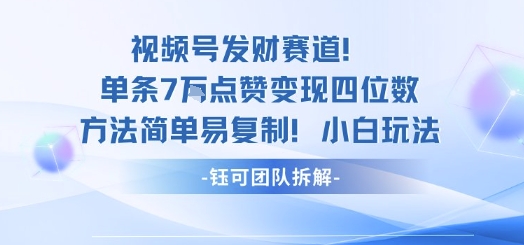 视频号发财赛道单条7W点赞变现四位数方法简单易复制小白玩法-自媒小站网创副业站