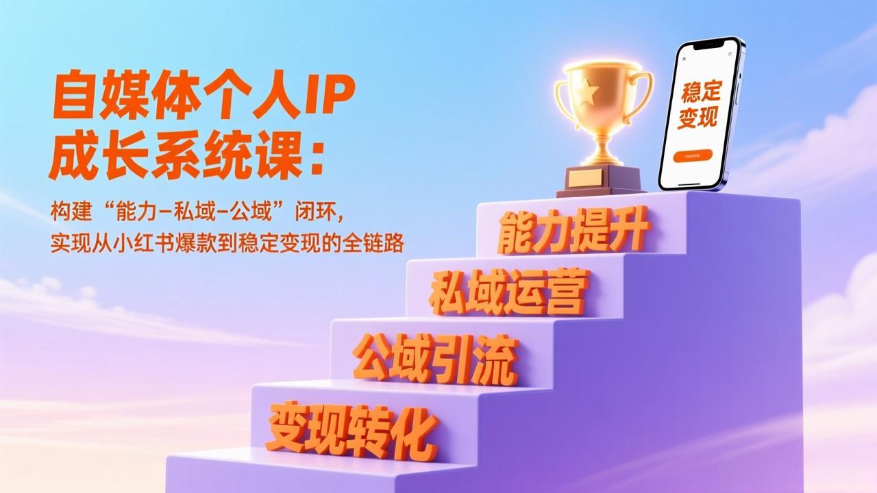 自媒体个人IP成长系统课：构建“能力-私域-公域”闭环，实现从小红书爆款到稳定变现的全链路-自媒小站网创副业站