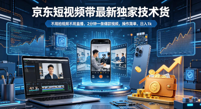 京东短视频带货最新独家技术，不用拍视频不用直播，2分钟一条爆款视频，操作简单，日入1k+【揭秘】-自媒小站网创副业站