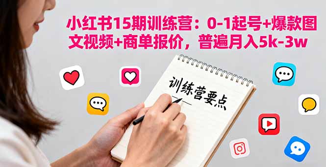 小红书15期训练营：0-1起号+爆款图文视频+商单报价，普遍月入5k-3w-自媒小站网创副业站
