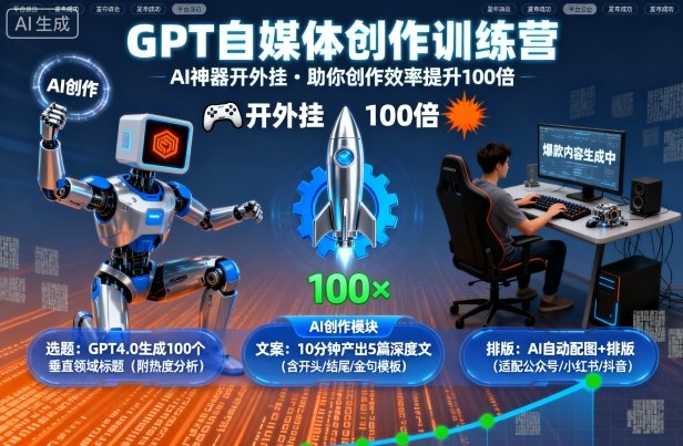 GPT自媒体创作训练营：AI神器开外挂，助你创作效率提升100倍-自媒小站网创副业站
