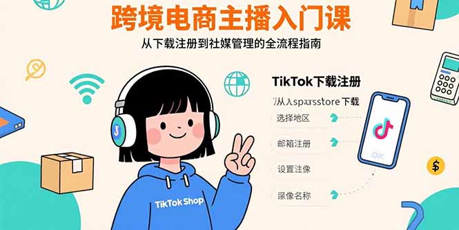跨境电商主播入门课，TikTok下载注册，支付工具配置，社媒账号管理全流程-自媒小站网创副业站