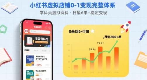 小红书虚拟店铺0-1变现完整体系：卖学科类虚拟资料，一天6张+，很稳定【已完结】-自媒小站网创副业站