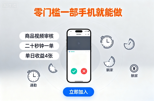 零门槛一部手机就能做，商品视频审核，通勤躺家碎片时间都能做，二十秒钟一单，单日收益4张【揭秘】-自媒小站网创副业站