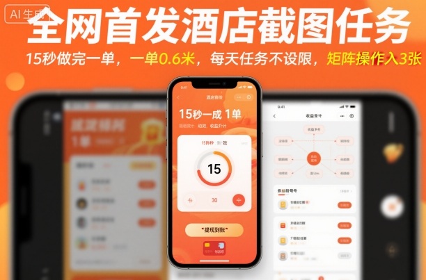 全网首发酒店截图任务，15秒做完一单，一单0.6米，每天任务不设限，矩阵操作日入3张【揭秘】-自媒小站网创副业站