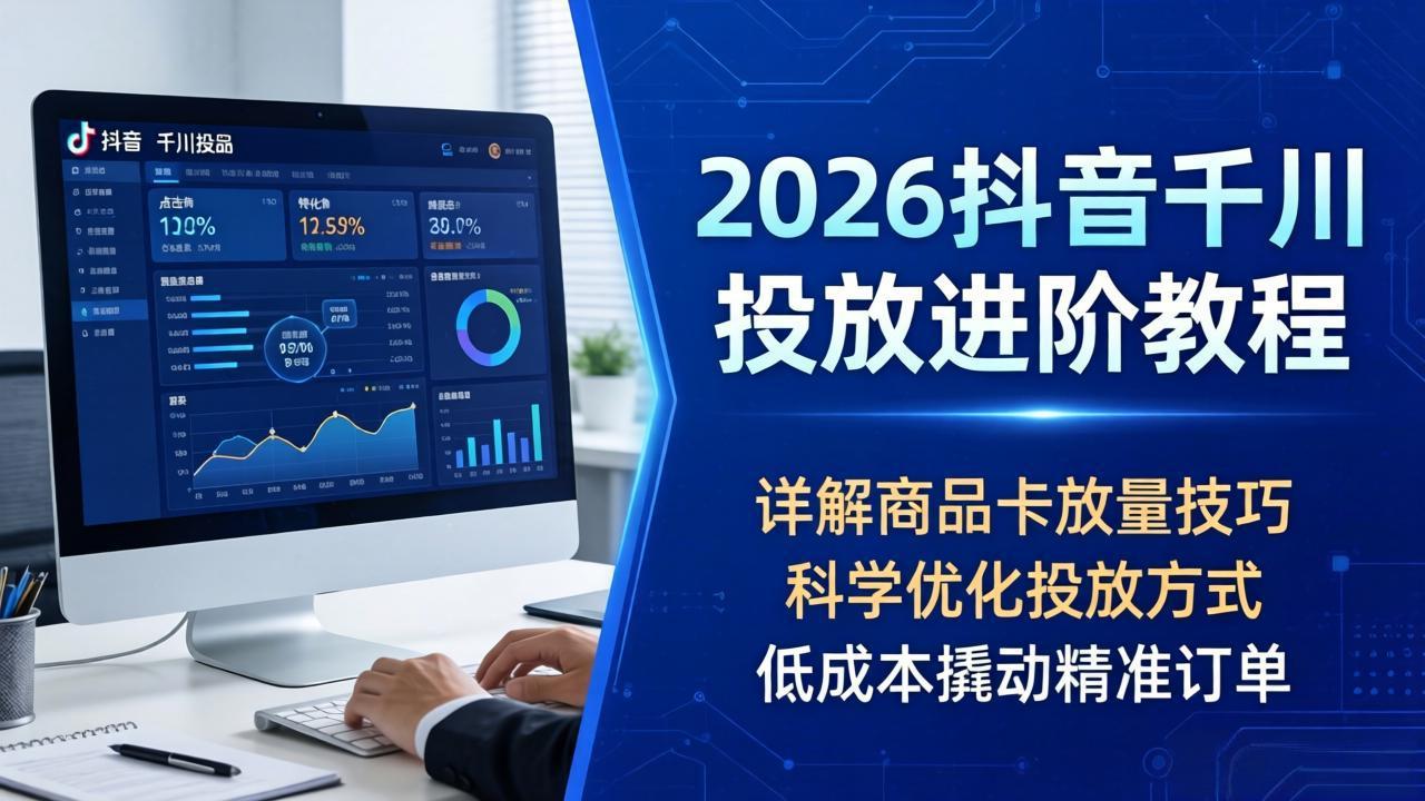 2026抖音千川投放进阶教程，详解商品卡放量技巧，科学优化投放方式，低成本撬动精准订单-自媒小站网创副业站