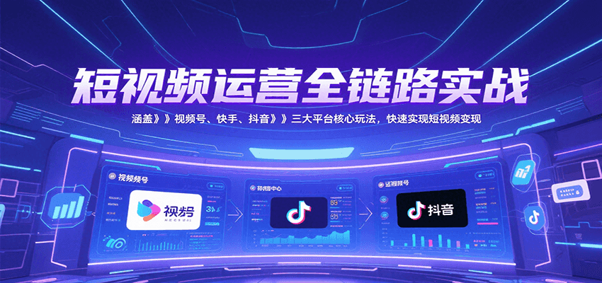 短视频运营全链路实战，涵盖视频号、快手、抖音三大平台核心玩法，快速实现变现！-自媒小站网创副业站