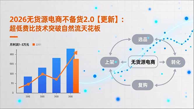 2026无货源电商不备货2.0【更新】：超低费比技术突破自然流天花板，单店月利润1-3万元-自媒小站网创副业站