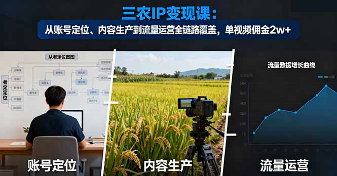 三农IP变现课:从账号定位、内容生产到流量运营全链路覆盖,单视频佣金2w+-自媒小站网创副业站