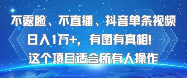 不露脸、不直播、抖音单条视频日入1W+，有图有真相！这个项目适合所有人操作-自媒小站网创副业站