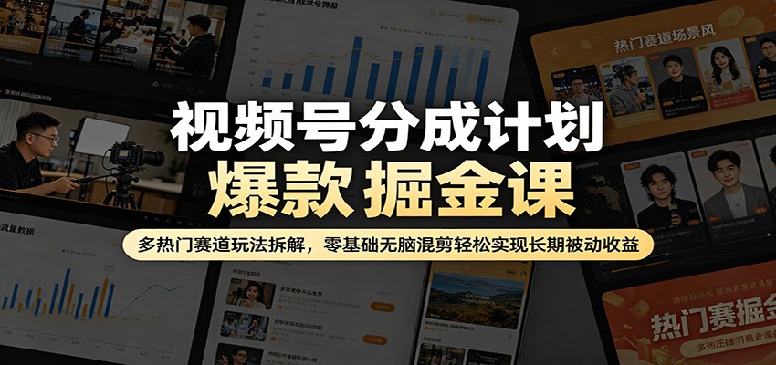 视频号分成计划爆款掘金课：多热门赛道玩法拆解，零基础无脑混剪轻松实现长期被动收益-自媒小站网创副业站