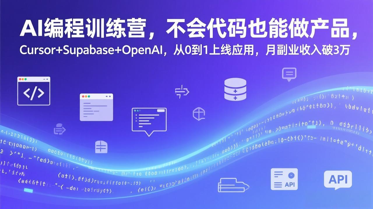 AI编程训练营，不会代码也能做产品，Cursor+Supabase+OpenAI，从0到1上线应用，月副业收入破3万-自媒小站网创副业站