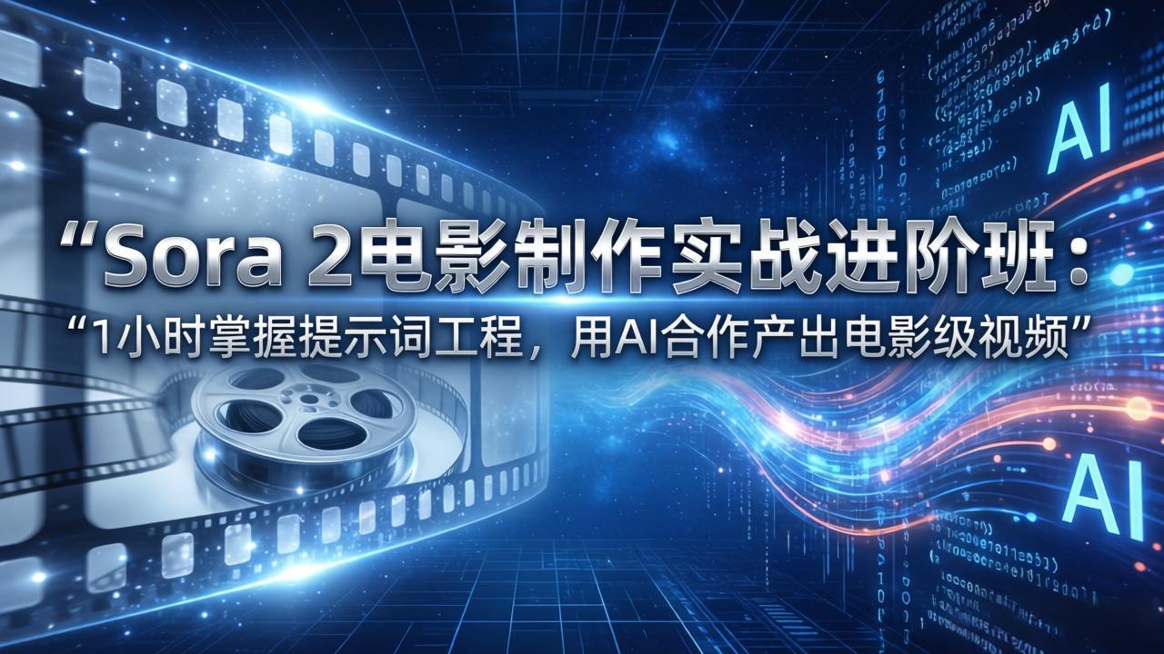 Sora 2电影制作实战进阶班：1小时掌握提示词工程，用AI合作产出电影级视频-自媒小站网创副业站