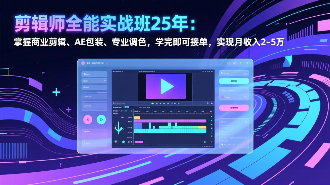 剪辑师全能实战班25年：掌握商业剪辑、AE包装、专业调色，学完即可接单，实现月收入2-5万-自媒小站网创副业站