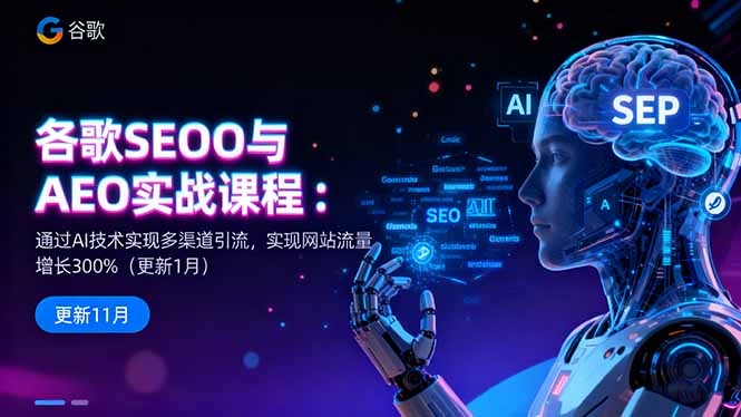 谷歌SEO与AEO实战课程：通过AI技术实现多渠道引流，实现网站流量增长300%-自媒小站网创副业站
