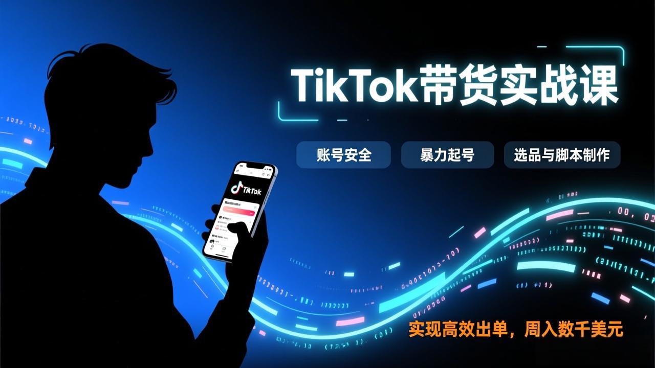 TikTok带货实战课，涵盖账号安全、暴力起号、选品与脚本制作，实现高效出单，周入数千美元-自媒小站网创副业站