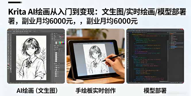 Krita AI绘画从入门到变现：文生图/实时绘画/模型部署，副业月均6000元-自媒小站网创副业站