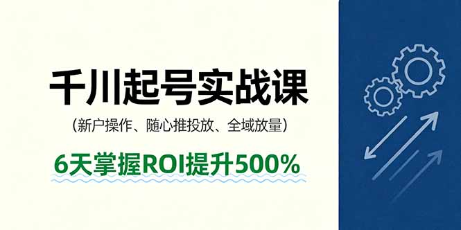 抖音千川起号实战课，新户操作,随心推投放,全域放量，6天掌握ROI提升500%-自媒小站网创副业站
