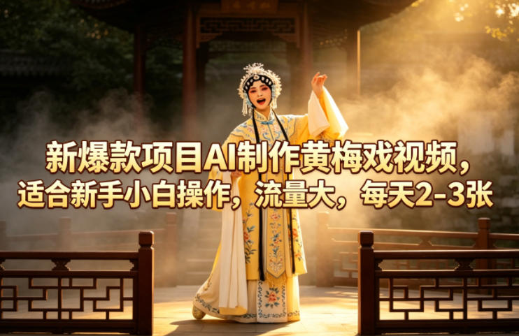 新爆款项目AI制作黄梅戏视频，适合新手小白操作，流量大，每天2-3张-自媒小站网创副业站