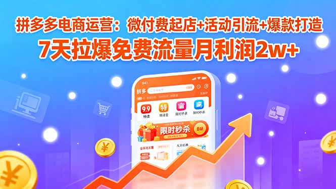 拼多多电商运营：微付费起店+活动引流+爆款打造 7天拉爆免费流量月利润2w+-自媒小站网创副业站