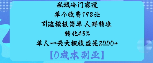 私域冷门赛道:单个收费198米引流模板简单人群精准转化45%单人一天大概收益是1k+-自媒小站网创副业站
