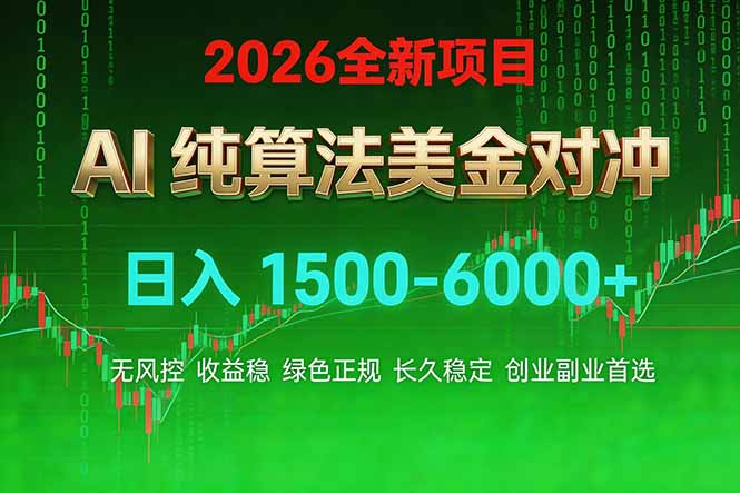2026 全新美金对冲项目，不套平台赠金，不封号，纯算法对冲，日入 1500-6000+-自媒小站网创副业站