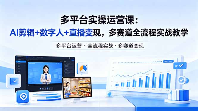 某团队多平台实操运营课-更新26年4月20：AI剪辑+数字人+直播变现，多赛道全流程实战教学-自媒小站网创副业站