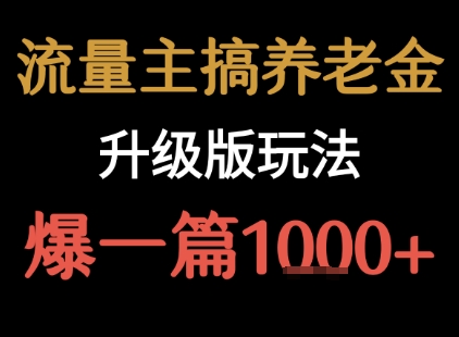 流量主之养老金升级版玩法 爆一篇收益1k+-自媒小站网创副业站