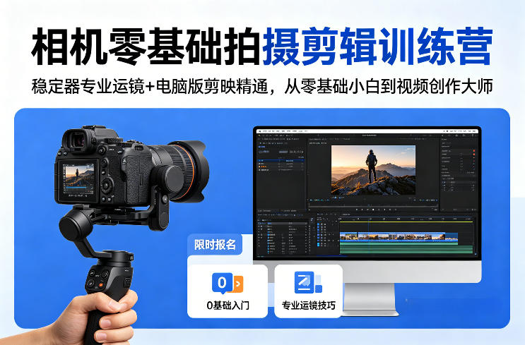 相机零基础拍摄剪辑训练营：稳定器专业运镜+电脑版剪映精通，从零基础小白到视频创作大师-自媒小站网创副业站