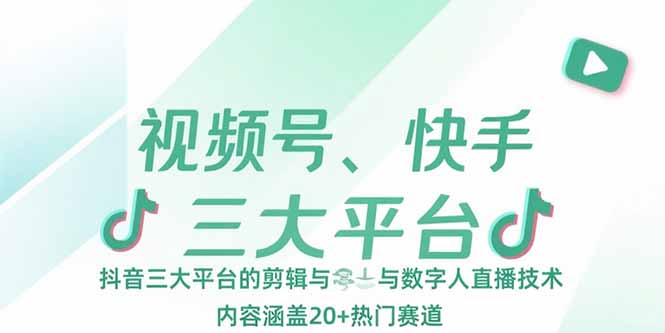 视频号、快手、抖音三大平台的剪辑与数字人直播技术，内容涵盖20+热门赛道-自媒小站网创副业站